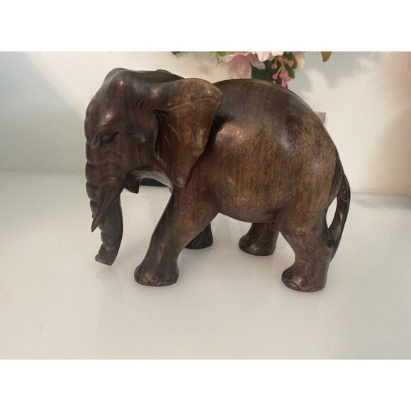 Vintage Hand Carved Sono Wood Elephant Mid Century Modern Indonesian 6"X5.5" EUC - Picture 1 of 16